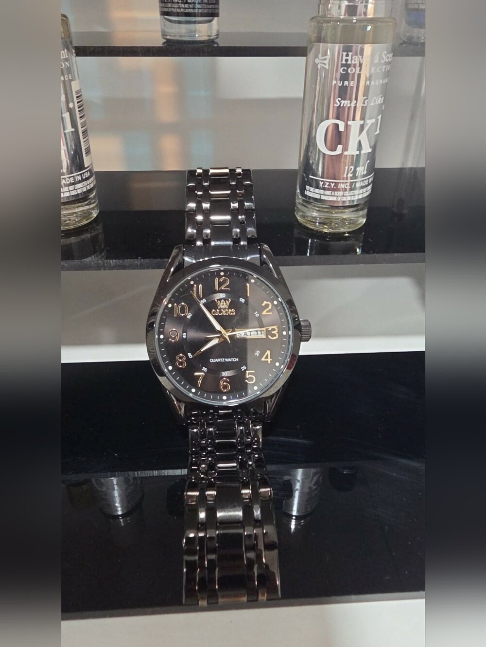 OLEVS Black and Gold Men’s Quartz Watch (Mystery Gift Inside)